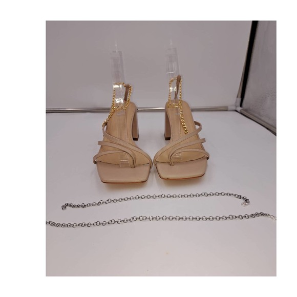 Vivian NY Women Taupe Low Block Heels Adjustable Silvertone/Goldtone Chains 10 - Picture 3 of 7